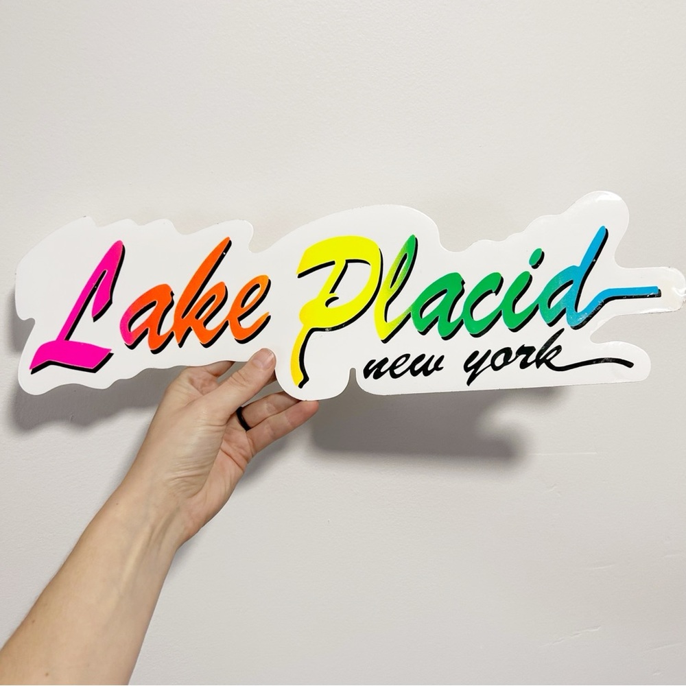 Vintage Sticker Lake Placid New York Extra Large Rainbow Diecut Adirondacks NY